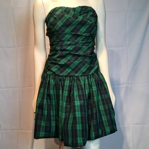 strapless checkered green dress